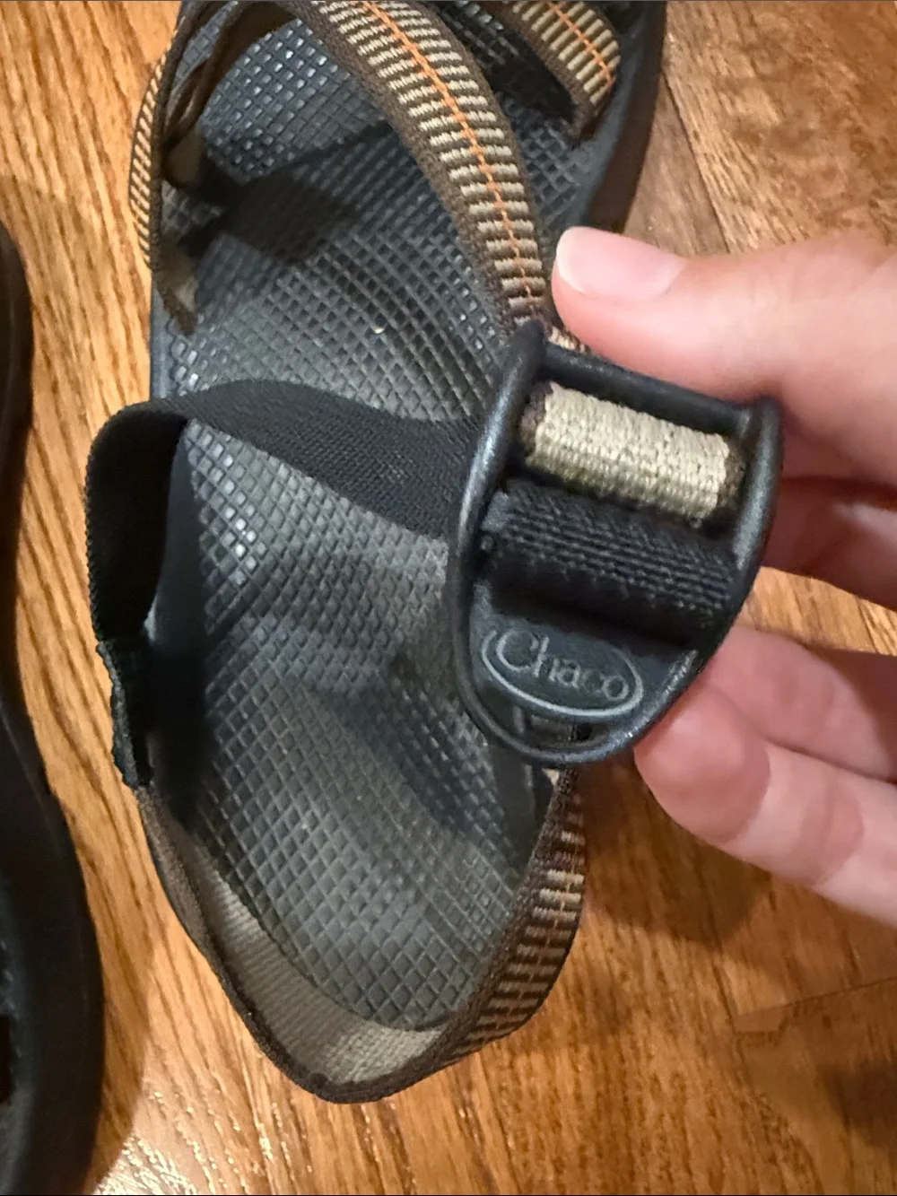Chaco Men’s Black Sandals with Orange-Striped Straps